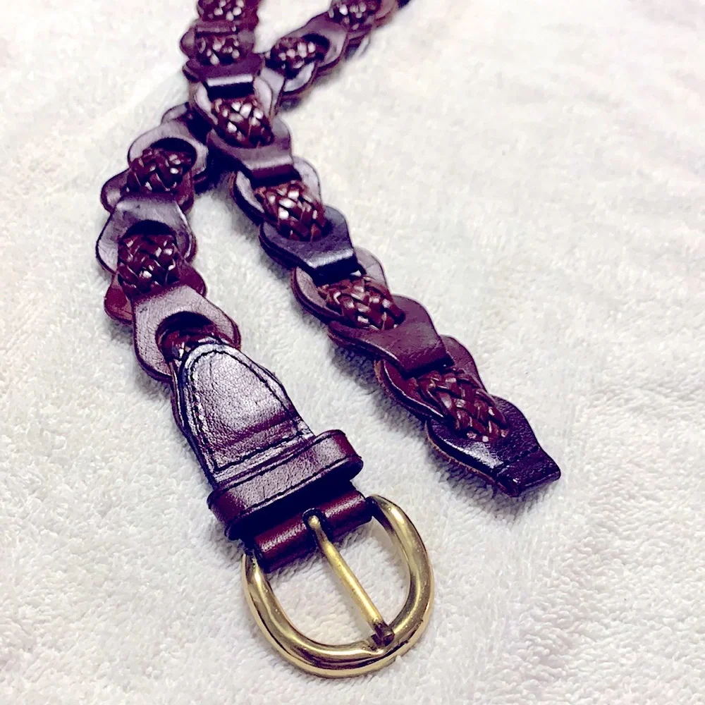 Bohemian»—»VINTAGE«—«|BOHO STYLE|Genuine Brown Leather Braided Linked Rope Belt